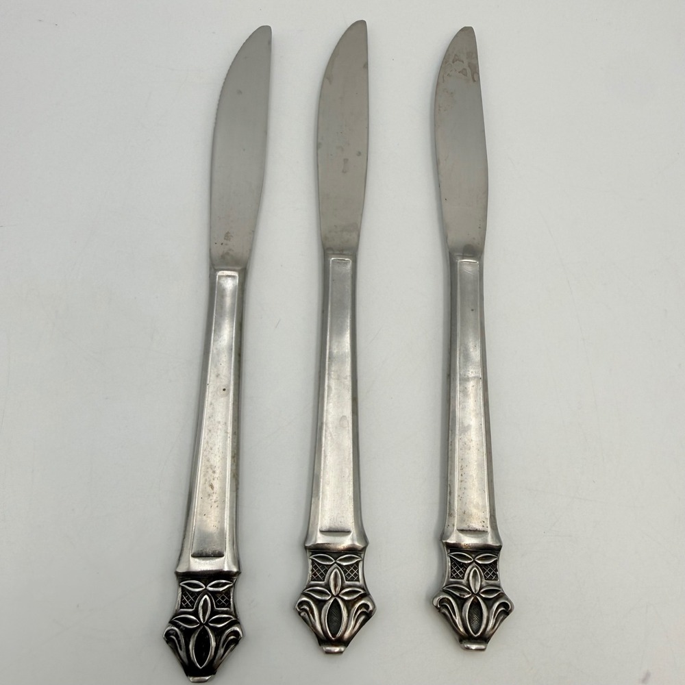 Ekco Eterna Padua Stainless Dinner Knives Set of 3 Serrated Japan Floral MCM